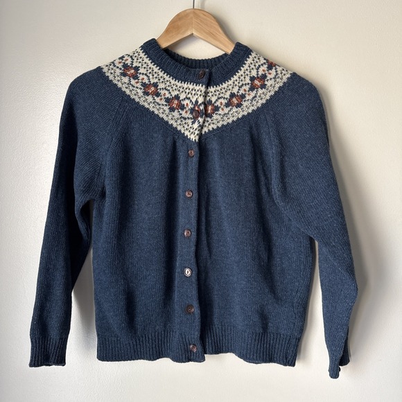 The Unbranded Brand Sweaters - Dark Blue Nordic Yoke Button-Up Cardigan Sweater